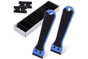 EHDIS 2 Piezas Raspador con 100 Piezas Cuchillas de Plástic, Rascador de Horno, Raspador de Cristal, para Quitar las Etiquetas Engomadas, Pegamento, Adhesiva, azul