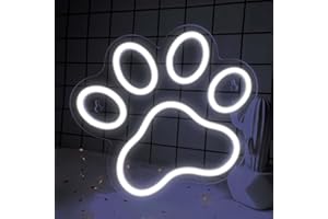 EXOOHOUO Dog Paw Print Neon Light Sign，USB Powered LED Claw Signs with Dimmer 9.8 * 8.6 Inch, Cute Wall Decor for Kids Bedroom,Birthday,Pet Party,Christmas, Perfect Gifts for Dogs Lovers Boys Girls(White)