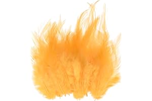 M METERXITY 300-Pack Plumes De Coq De Selle, 3-6 Pouces / 8-15cm en Vrac Plumes Naturelles Duveteuses pour Bricolage/Mariage/Attrape-Reves/Decorations DIY [Golden]