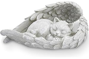 ZHjuju Statue Pierre Commémorative pour Animaux De Compagnie en Resin Chat Endormi dans Une Aile d'Ange pour Honorer Un Animal Chéri
