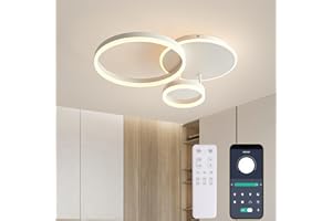KAUCQI Plafoniera LED 65CM Lampada da Soffitto Lampadario Camera da Letto 3000K-6000K Moderna Dimmerabile Lampadario,Luci con Telecomando 54W 5400lm Lampadario Salone da Tre Cerchi