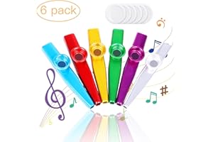 LOVEXIU Kazoo, Kazoo Enfant,6 Lot Kazoo Metal et Membranes,Diaphragme Kazoo de Musique Instrument pour guitare, Ukulélé, Violon, Clavier de piano pour Kids(Bleu, Vert, Rouge, Fuchsia, Or, Argent)