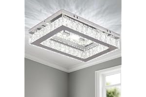 Jenvkoil Crystal LED Ceiling Light Rectangular Modern Small Flush Mount Ceiling Lamp 18W White Light Chandelier Lighting Fixture for Bedroom Hallway Living Room