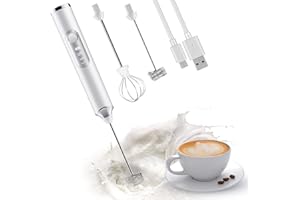 ADOV Espumador de Leche Electrico, Batidor de Café Acero Inoxidable y Batidor de Huevos, Batidor de Leche Automático con Batería Recargable para Café con Leche, Capuchino, Chocolate, Matcha- Blanco