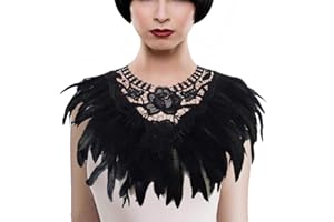 keland Mujeres Gothic Pluma Capa Chal Poncho Estola con Cuello de Rosa para Halloween Cosplay Costume (Negro-A)