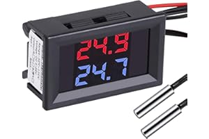 PEMENOL DC4-28V Rot + Blau Dual Display-Digital-Thermometer mit NTC Wasserdichtem Metallfühler-Temperatursensor