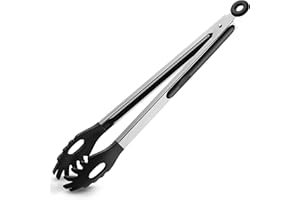 HE-SANQI Pinze per pasta e spaghetti, 30,5 cm, in silicone resistente al calore, con dentini, per servire cibo, cucinare, insalata, spaghetti e spaghetti, antiaderente (30,5 cm, nero)