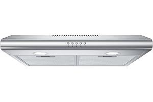 FIREGAS Visor Cooker Hoods 60cm, Brushless Motor Cooker Hood Exhaust 200 m³/h with Carbon Recirculating, Energy-efficient Undercabinet Extractor Stainless Steel Silver