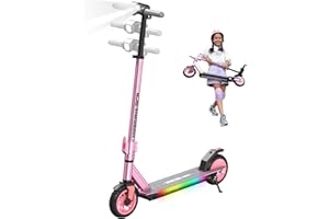 RCB R12 Pro Trottinette électrique Enfant âge 6-12 Ans,jusqu'à 18km/h & 15 km,Réglage Hauteur,7" Pliable Trottinette Electrique, Deux Types Freins, Lumières colorées, écran LED, Cadeau pour Enfant