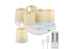 ‎RHYTSING Rhytsing 6 ładowalnych bezpłomieniowych świec wotywnych z timerem, do dekoracji wnętrz, sztuczne świeczki tealight LED na baterie z magnetyczną podstawą ładującą, kablem USB typu C i pilotem w