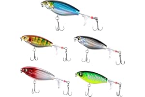 Neikafan Whopper Plopper Siluro 5 Pezzi Esche da Pesca Spinning Spigola Esche Artificiali Mare Popper con Coda Ad Elica per Pesce Gatto Bass Pike Esche da Pesca Whopper Plopper Siluro