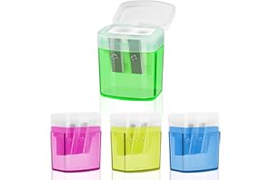 LOBVABA Pack of 4 Pencil Sharpeners with Container, Double Pencil Sharpener with Container Lid, Double Hole Plastic Pencil Sharpener for School, Office, Office, Students, Travel
