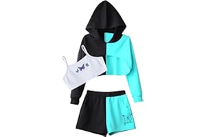 Manyakai Kids Girls 3Pcs Street Dance Outfit Athletic Tracksuit Crop Top Sweatshirt with Booty Shorts Set