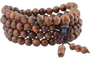KYEYGWO Mala Bracelet Perlé Unisexe, Élastique Protection Collier Bouddhiste de 108 Perles en Bois avec Nœud Chinois 25"