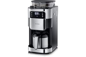 SEVERIN Cafetière avec broyeur intégré 1 000 W, Machine à café programmable avec minuteur, Cafetière filtre avec verseuse isotherme d'une contenance de 8 tasses, Noir/Inox, KA 4814