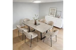 JIEXI Set med 6 utdragbara matsbord, 130 x 170 cm, 6 stolar i ribbad velour, rektangelformigt MDF-bord och cementpulver, modern och samtida stil för matsal och