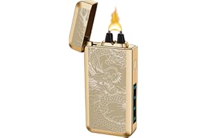 SKRFIRE Electric Lighter USB Type-C Rechargeable Plasma Arc Lighter, Windproof Torch Lighter High Power Flame Candle Lighter with LED Battery Indication for Camping, Hiking(Gold Dragon)