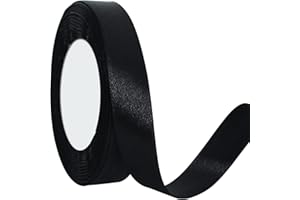 TONIFUL 15mm X 22M Black Satin Ribbon Wide Solid Fabric Ribbons for Wedding Car Cutting Ceremony Grand Opening Chair Sash Hair Sewing Craft Gift Wrapping Wedding Party Decoration