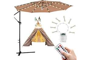 CHEYLIZI Parasol Lights Patio Umbrella Lights with 104 LED String Lights with Remote Control 8 Mode Waterproof Garden lights for Party Halloween Battery Operated patio control batteries lamps deck