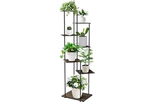 MYMULIKE 7 Niveaux Support pour Plantes, Étagère pour Plantes en Métal Bois, Porte Plantes D'intérieur pour Plusieurs Plantes, Support Pot de Fleur le Balcon du Jardin, Salon, Bureau, Noir