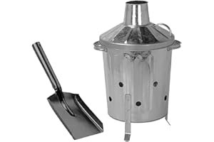 CrazyGadget® 15L 15 Litre Galvanised Metal Incinerator Mini Garden Fire Bin & ASH SHOVEL for Burning Wood, Leaves, Paper etc