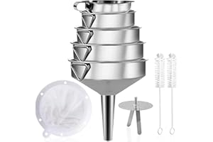 Gucass 9 Stk Edelstahl Trichter Set, Küche Trichter mit Griff, Marmeladentrichter mit Sieb, 200 Mesh Filter, Reinigungsbürste, Einfülltrichter zum Übertragen Gewürzen Flüssigkeiten Pulver Konfitüre