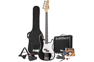 Max GigKit Beginner Bass Guitar Pack - Full-Size Electric Learner Bass Guitar Starter Set in Black, 40W Amp, Bag, Strap, Tuner, Lessons & Accessories Included - Ideal Starter Pack for Beginners