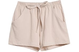 DAOJOSL Cotton Linen Summer Casual Shorts for Women Comfy Drawstring Elastic Waist Bermuda Short Pants Loose Fit Lounge Bottoms
