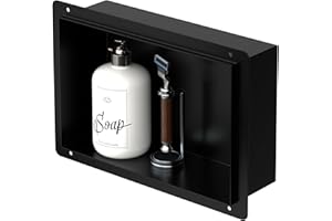 LuxeBath Niche de Douche Encastrée Murale, 20x30x10 cm, en Acier Inoxydable, Noir, sans Rebord, Étagère Encastrable Salle de Bain, Étanche, Seule Couche, Rangement Articles Toilette, Matériel Montage