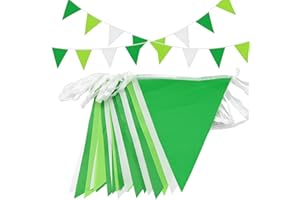 Topeedy 20M Green and White Bunting Banner Party Decoration,52pcs Reusable Green Pennant for Birthday Wedding Party Baby Shower Home or Garden Triangle Flags