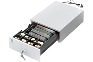 POS VALLEY MINI Cash Register Drawer, Small Money Drawer with POS Opening, RJ Printer and Cash Register, Cash Box with 4 Banknote Compartments and 8 Coin Compartments, 24x32 - WHITE