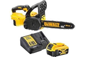 DEWALT - Tronçonneuse Élagueuse Brushless XR 18V 5Ah Li-Ion - DCM565P1-QW - Sans Fil avec Batterie / Chargeur et Poignée Ergonomique - Moteur 3750-4200tr/min - Vitesse de Chaine 7.68 m/s