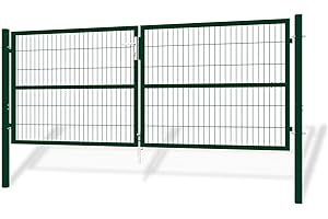 Casanoov Portail de Jardin Grillage Rigide RAZO – 300×120 Cm – Vert RAL 6005 – Battant 2 Vantaux – Acier Galvanisé – Poteaux 60×60 – Mailles 50×200 – Résistant Intempéries Anti-Corrosion - Kit Complet