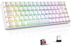 ‎TECURS TECURS Gaming Tastatur Kabellos Mechanische Tastatur RGB Bluetooth/2.4G/Mit Kabel, 65% QWERTZ Gamer Keyboard mit Rote Schalter für PC/Laptop/PS4/PS5, Weiß
