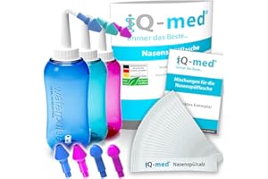 ‎IQ-MED iQ-med Nasendusche 500ml + 44x Salz + 4 Aufsätze, zur Nasenreinigung (türkis)