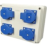 RoadEu Power Distributor 16 A - Wall Distributor 4 x 230 V 16 A Schuko Sockets - Construction Power Distributor 16 A - Wall S