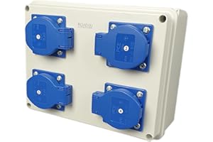 RoadEu - Distributore di corrente 16A - Distributore a parete 4 prese Schuko 230V 16A - Distributore di corrente da cantiere 16A - presa a muro per uso interno ed esterno IP54