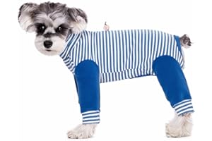 BLUE DREAM ISLAND Small Dog Recovery Suit, Stripe Anti-Shedding Dog Pajamas Pjs, After Surgery Dog Jumpsuit, Dog Sweater Coat for Puppy Small Dog_S(Blue)