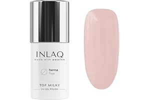 INLAQ® HEMA Free Top Milky Nude Coat 6ml - gel polish UV top coat gel with milky color overcoat 20% opacity baby boomer - UV gel nail polish top Free from Hema and Di Hema
