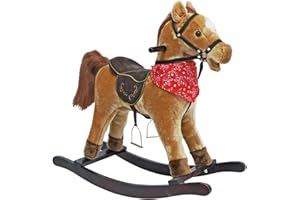 AGP ADVANCED GLOBAL PRODUCTIONS Kids Plush Rocking Horse Ride On Pony Moving Mouth Sounds Riding Toy Girls Boys