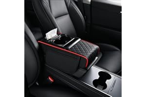 JYNVO Reposabrazos para coche, compartimento de almacenamiento de cuero sintético, organizador multifuncional para reposabrazos, bolsillos para consola central (negro)