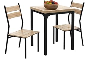 HOMCOM 3 Pieces Compact Dining Table 2 Chairs Set Wooden Metal Legs Bistro Cafe Kitchen Breakfast Bar Home Furniture, Light Wood Grain