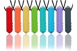 HOAISUN Sensory Chew Necklace Buddy 8 Pack, Diamond Shape Chew Toys for Autistic Children with ADHD, SPD, Biting, Silicone Teething Necklace Chewy Toys for Autism Reduce Chewing Anxiety Fidget