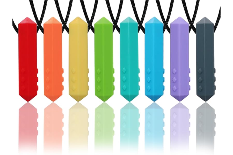 Sensory Chew Necklace Buddy 8 Pack, Diamond Shape Chew Toys for Autistic Children with ADHD, SPD, Biting, Silicone Teething Necklace Chewy Toys for Autism Reduce Chewing Anxiety Fidget