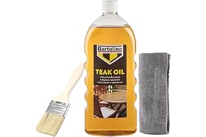 PACKPIONEER Teak Oil 1L Bundle with Brush & Lint-Free Cloth – Deep Penetrating Wood Oil to Restore & Protect Outdoor Garden Furniture, Decking & Hardwood – Ideal for DIY Wood Care, Finishing & Sealing Jobs