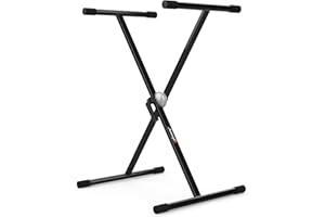 Audibax Onyx 131 - Soporte de Teclado de Tijera - Soporte para Teclado Musical Electrónico - Sistema de Ajuste con Rótula Easy Lock - Carga Máxima de 40 kg - Para Teclados de 61, 76 y 88 Teclas Negro