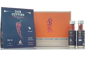 Azienda Agricola Casata Del Lago Peperoni Cruschi, Confezione Regalo, 4 Cf Di Peperoni Cruschi Don Geppino Da 25 Grammi E 2 Bottiglie Di Polvere Di Peperoni Di Senise Igp Da 50 Grammi