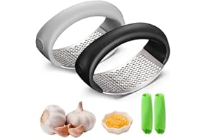 RIVWETEN Stainless Steel Garlic Press, 2024 Newest Garlic Crusher, Cooking Utensil Garlic Slicer Garlic Press Rocker for Chopped Vegetables Uses (Black+Gray)
