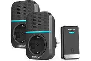 TECKNET Bezprzewodowy Dzwonek do Drzwi (Odbiornik z Gniazdem do Ładowania), 400m Zasięgu, IP65 Wodoodporny, 60 Melodii / 5 Poziomów Regulacji Głośności, Odpowiedni do Domu, Biura, Czarny