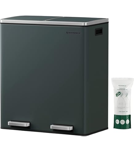 SUSTANIA Afvalemmer voor de keuken, 50 liter, geurwerend, met schommeldeksel, 50 liter, groot, 60 x 45 x 34 cm, van recyclebare kunststof, robuust, zwart/ zilver, gemaakt in de EU